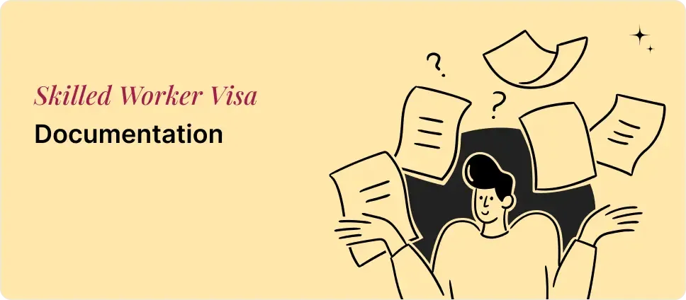 Skilled Worker Visa documentation process illustrated with a person and documents